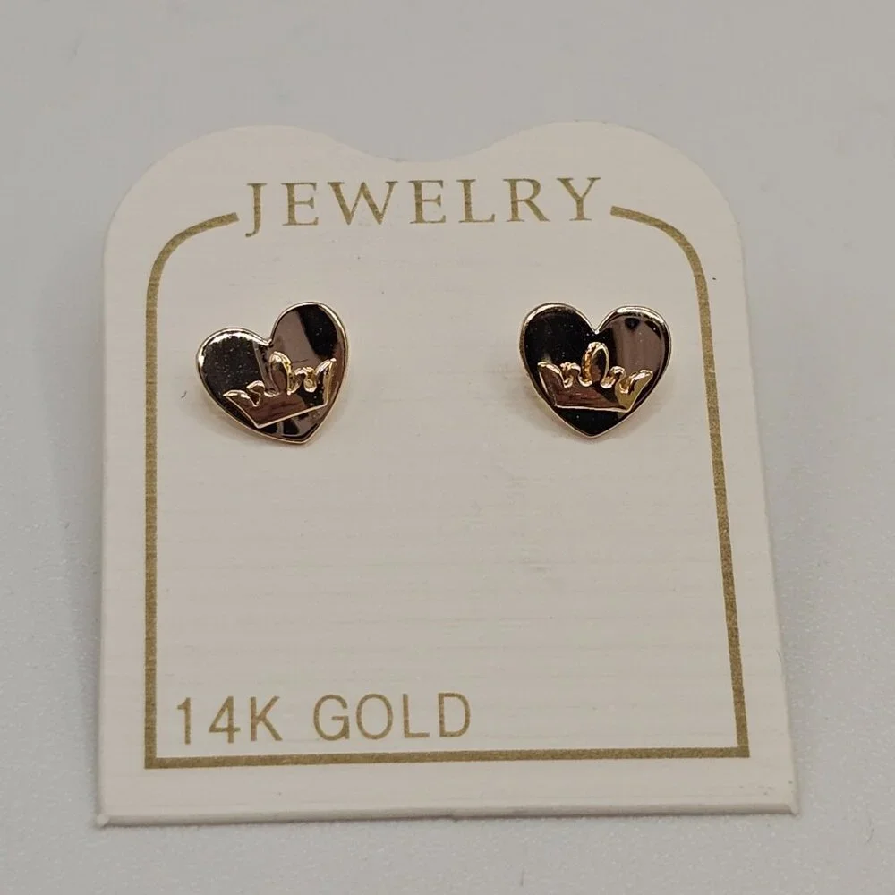 14KT Gold Heart and Crown Screw Back Stud Earrings 6mm